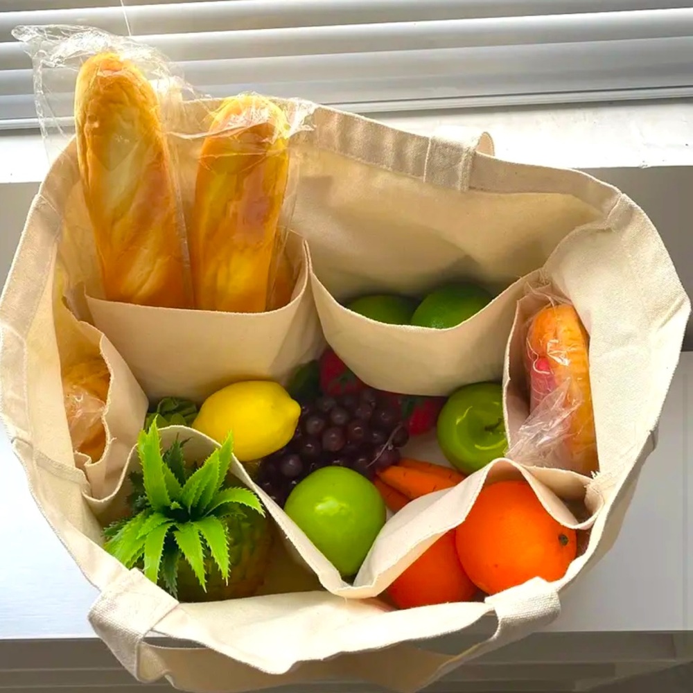 Grocery Shopping Tote Lg Capacity canvas. Pockets inside to separate items.